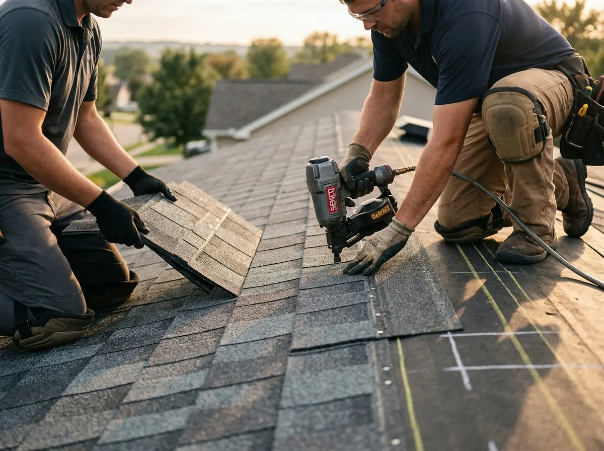 Professional roofer working on a residential roof in Ellenton